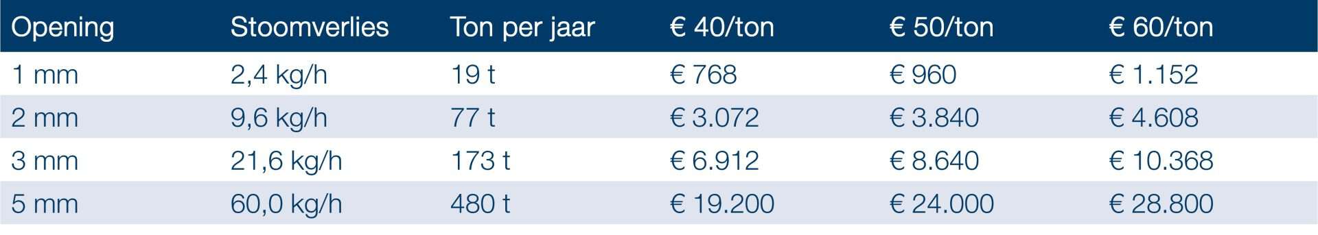 wat kost een stoomlek table 1